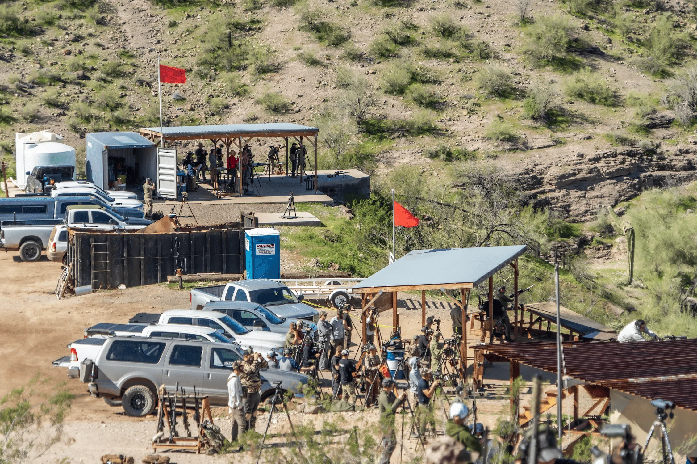 Aerial view of shooters and long-range shooting bays at Cowtown Range's 78-acre Peoria facility.